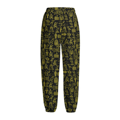 Egyptian Symbols Pattern Print Fleece Lined Knit Pants