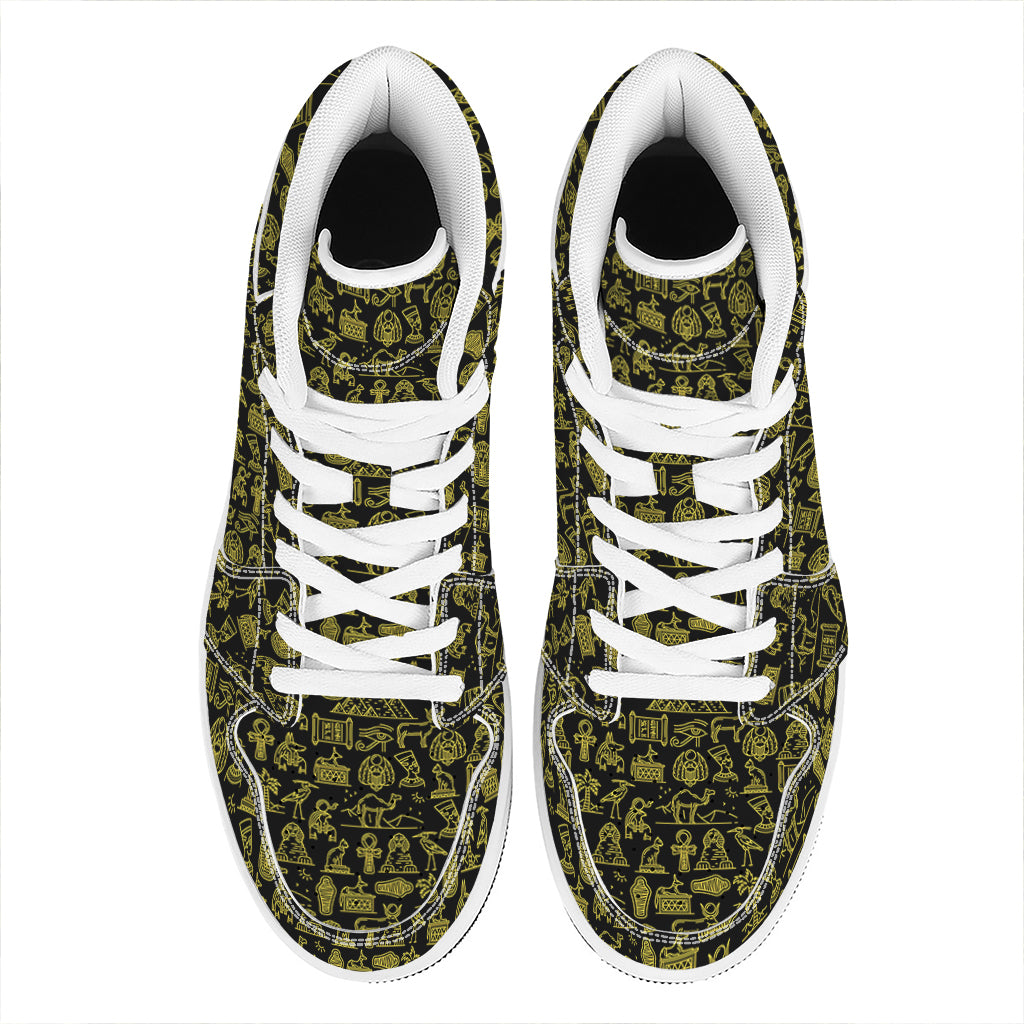 Egyptian Symbols Pattern Print High Top Leather Sneakers