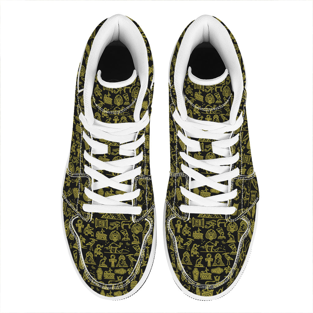 Egyptian Symbols Pattern Print High Top Leather Sneakers