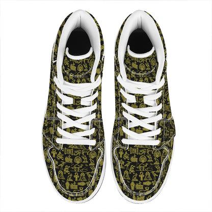 Egyptian Symbols Pattern Print High Top Leather Sneakers