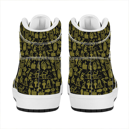 Egyptian Symbols Pattern Print High Top Leather Sneakers
