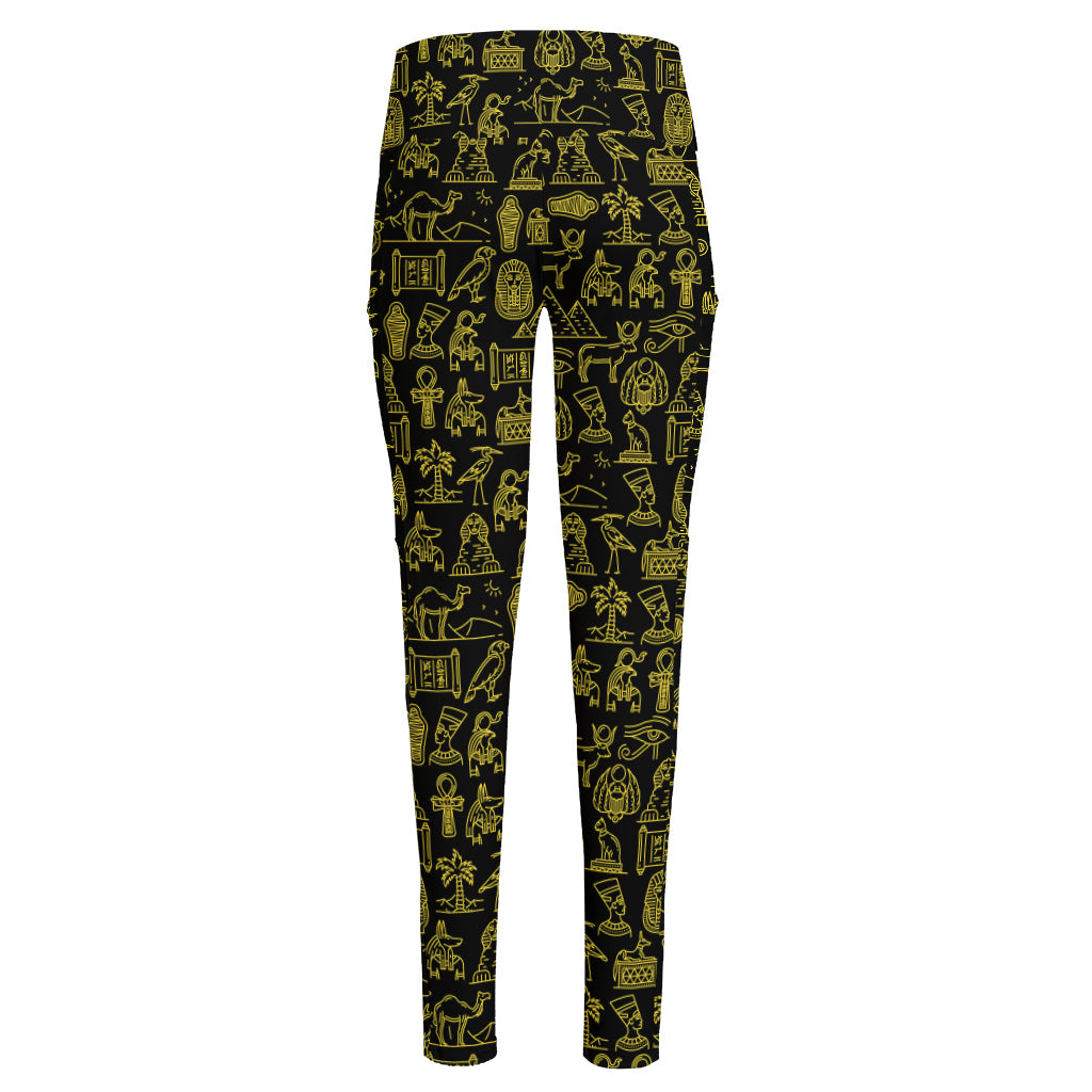 Egyptian Symbols Pattern Print High-Waisted Pocket Leggings