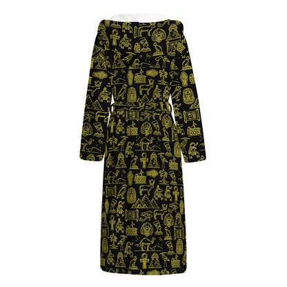 Egyptian Symbols Pattern Print Hooded Bathrobe