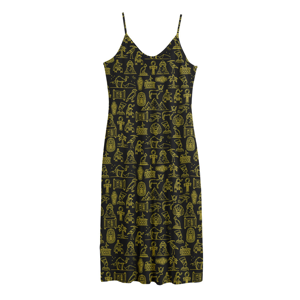 Egyptian Symbols Pattern Print Jersey Midi Cami Dress