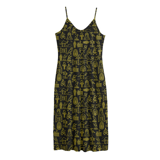 Egyptian Symbols Pattern Print Jersey Midi Cami Dress