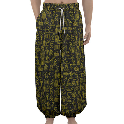 Egyptian Symbols Pattern Print Lantern Pants