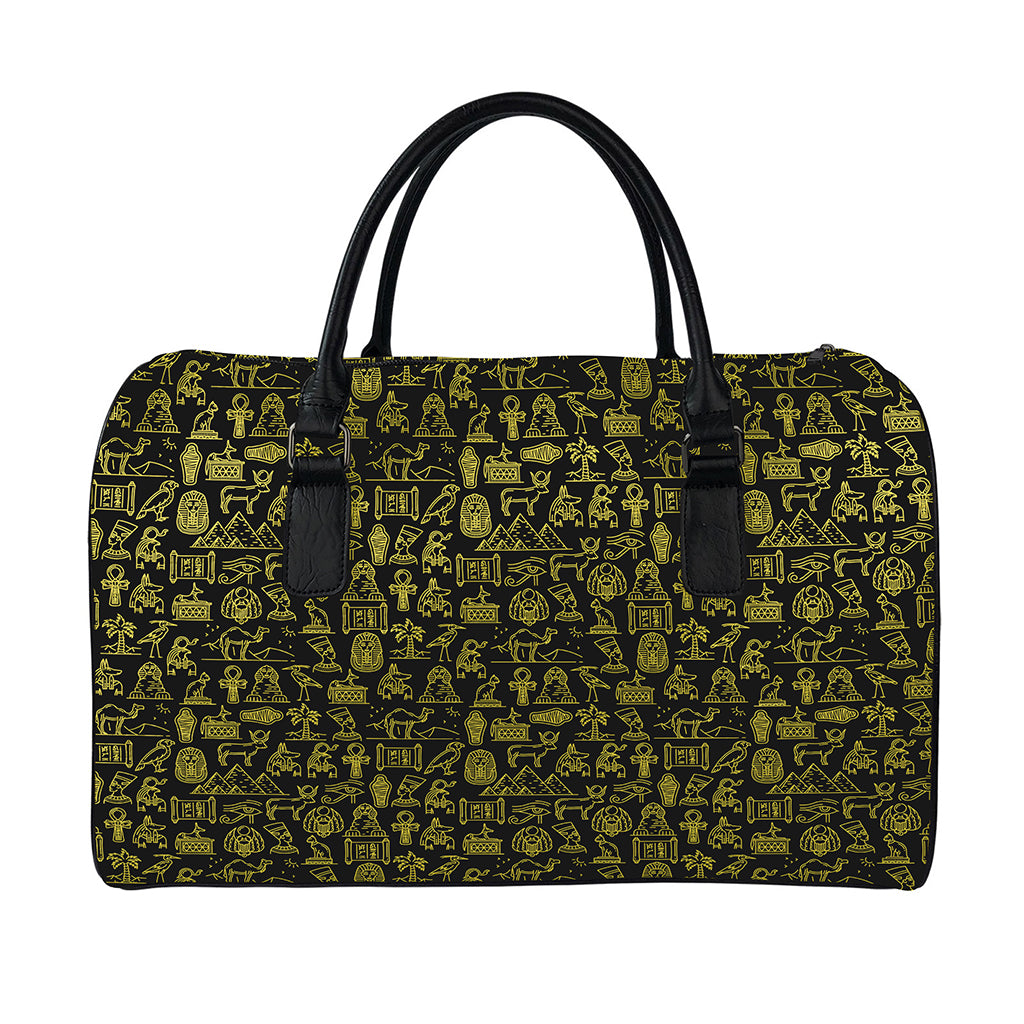 Egyptian Symbols Pattern Print Leather Duffle Bag