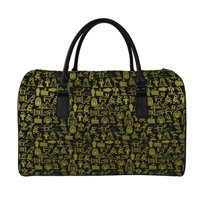 Egyptian Symbols Pattern Print Leather Duffle Bag
