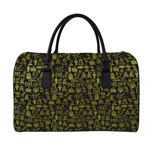 Egyptian Symbols Pattern Print Leather Duffle Bag