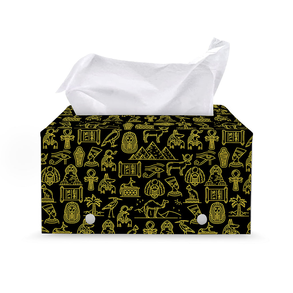 Egyptian Symbols Pattern Print Leather Tissue Box Cover