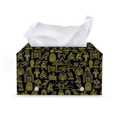 Egyptian Symbols Pattern Print Leather Tissue Box Cover