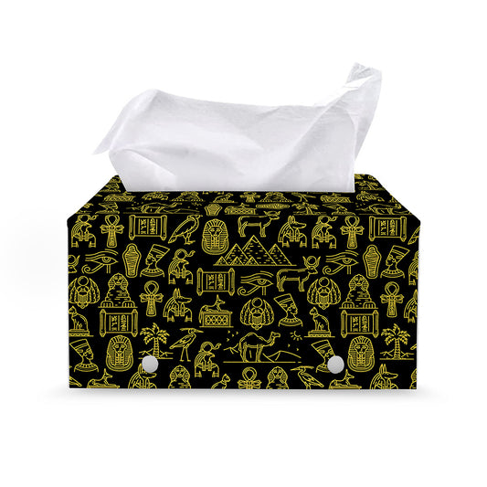 Egyptian Symbols Pattern Print Leather Tissue Box Cover
