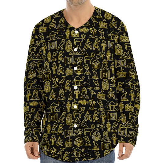 Egyptian Symbols Pattern Print Long Sleeve Baseball Jersey