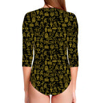 Egyptian Symbols Pattern Print Long Sleeve Swimsuit