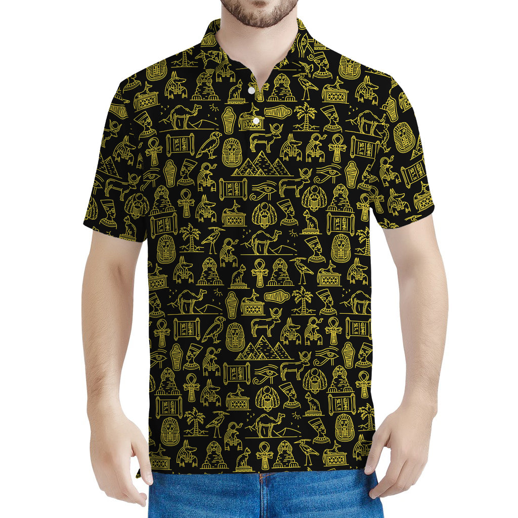 Egyptian Symbols Pattern Print Men's Polo Shirt