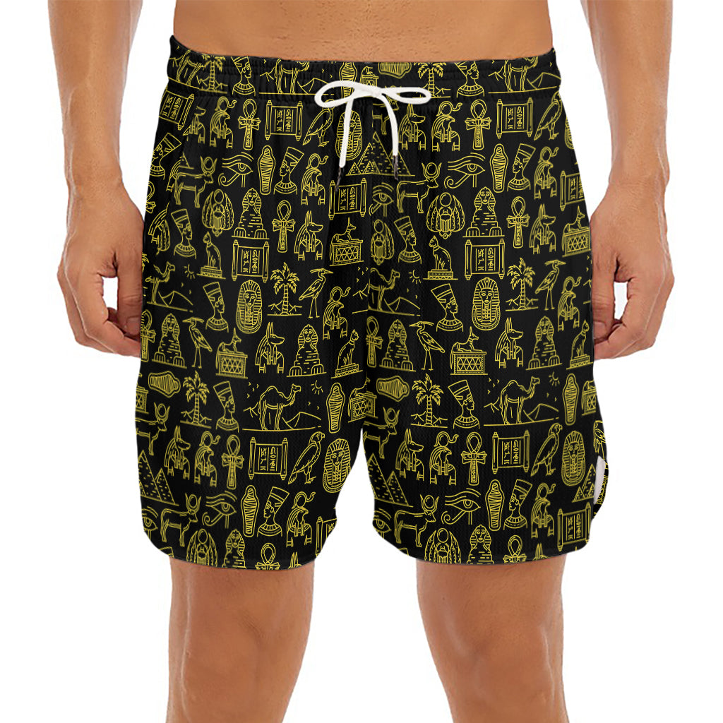 Egyptian Symbols Pattern Print Men's Split Running Shorts