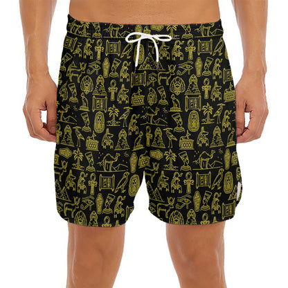 Egyptian Symbols Pattern Print Men's Split Running Shorts