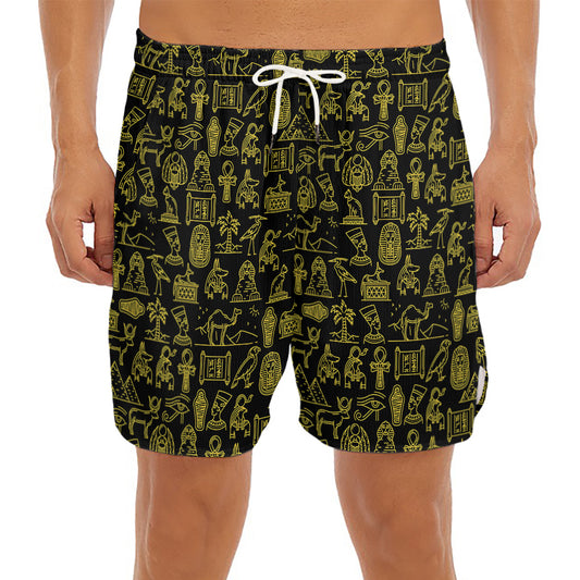 Egyptian Symbols Pattern Print Men's Split Running Shorts