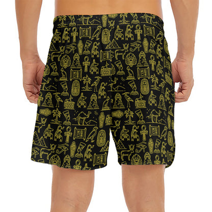 Egyptian Symbols Pattern Print Men's Split Running Shorts
