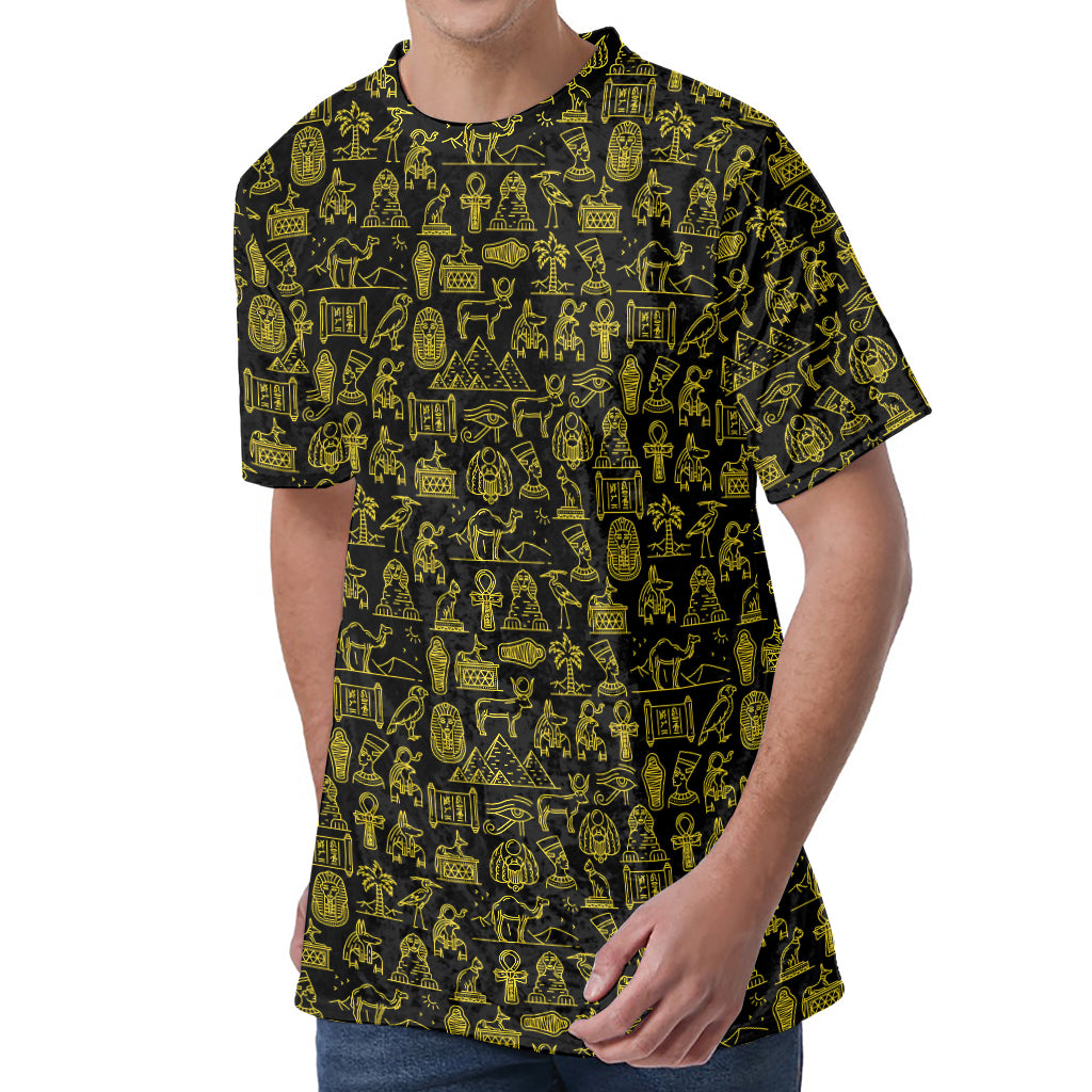 Egyptian Symbols Pattern Print Men's Velvet T-Shirt