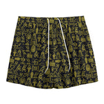 Egyptian Symbols Pattern Print Mesh Shorts