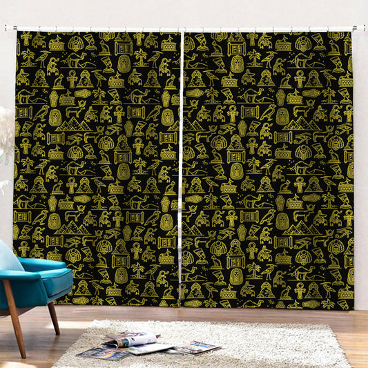 Egyptian Symbols Pattern Print Pencil Pleat Curtains