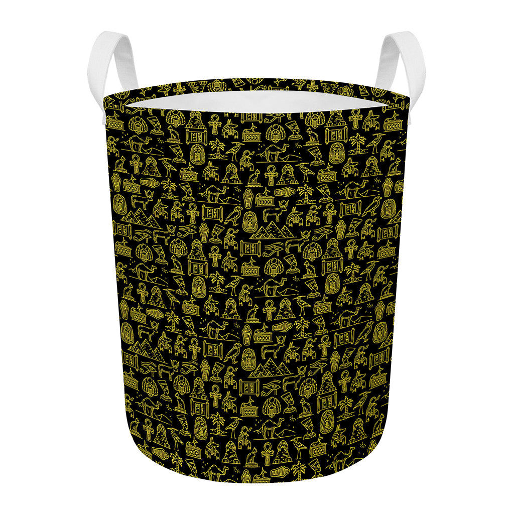 Egyptian Symbols Pattern Print Round Laundry Basket