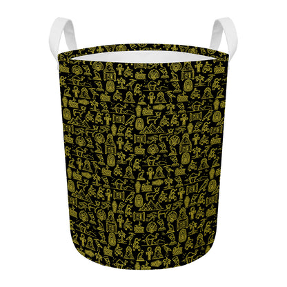Egyptian Symbols Pattern Print Round Laundry Basket