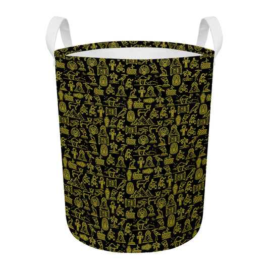 Egyptian Symbols Pattern Print Round Laundry Basket