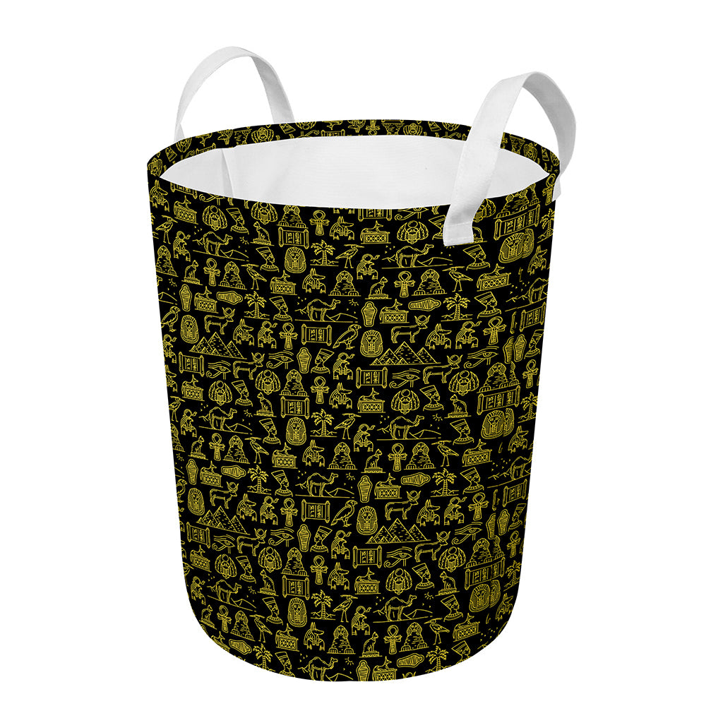 Egyptian Symbols Pattern Print Round Laundry Basket