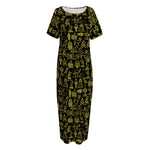 Egyptian Symbols Pattern Print Short Sleeve Long Nightdress
