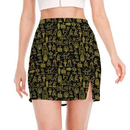 Egyptian Symbols Pattern Print Side Slit Mini Skirt