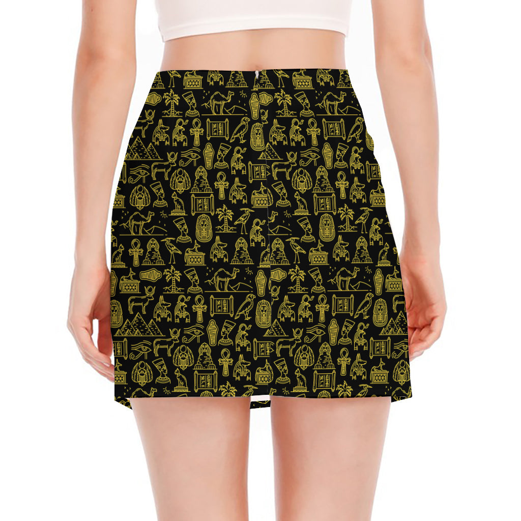 Egyptian Symbols Pattern Print Side Slit Mini Skirt