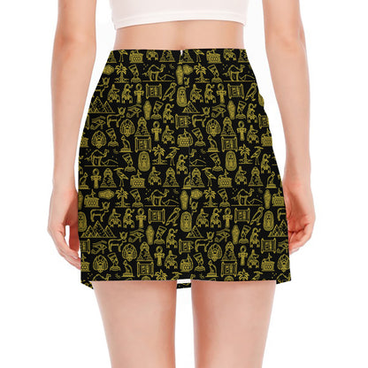 Egyptian Symbols Pattern Print Side Slit Mini Skirt