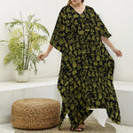 Egyptian Symbols Pattern Print Silk V-Neck Kaftan Dress