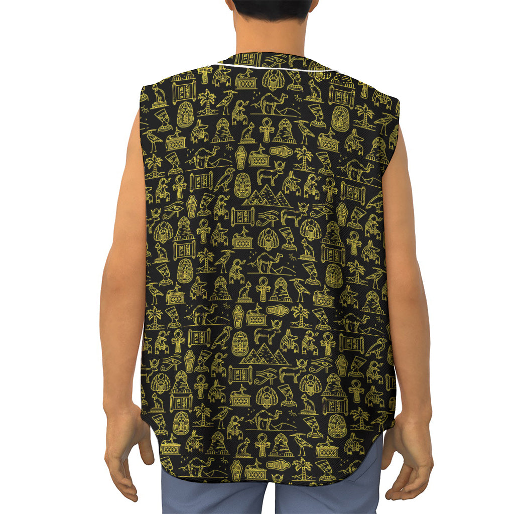 Egyptian Symbols Pattern Print Sleeveless Baseball Jersey
