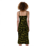 Egyptian Symbols Pattern Print Slim Fit Midi Cami Dress