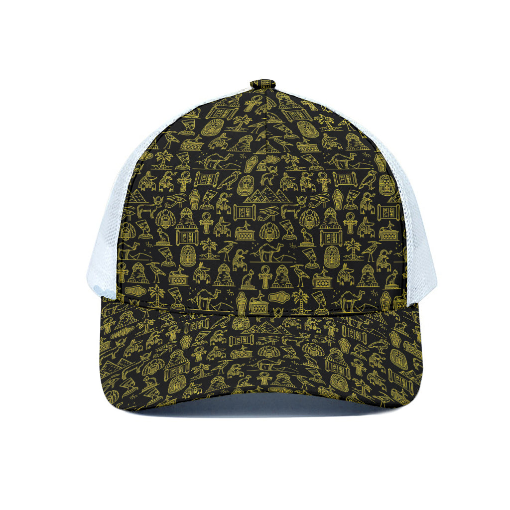 Egyptian Symbols Pattern Print White Mesh Trucker Cap