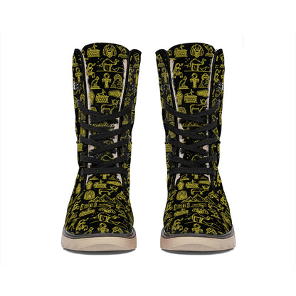 Egyptian Symbols Pattern Print Winter Boots