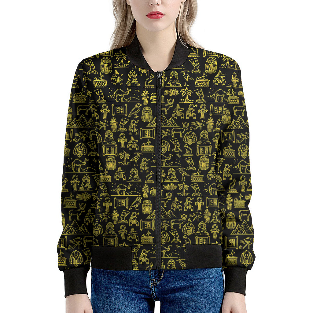 Egyptian Symbols Pattern Print Women's Bomber Jacket