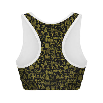 Egyptian Symbols Pattern Print Women's Sports Bra