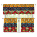 Egyptian Tribal Pattern Print 3 Piece Kitchen Curtains