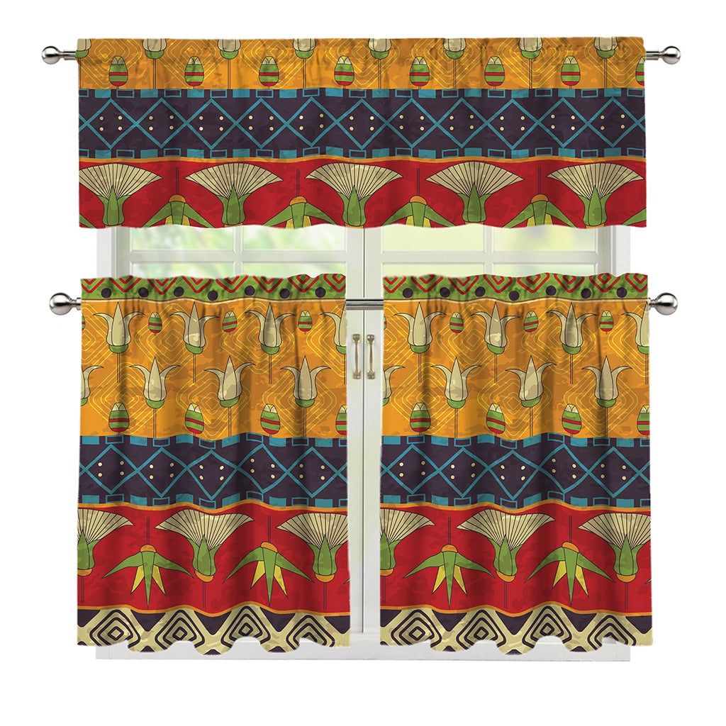 Egyptian Tribal Pattern Print 3 Piece Kitchen Curtains