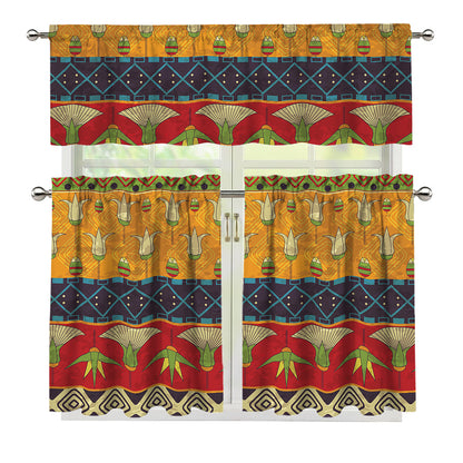 Egyptian Tribal Pattern Print 3 Piece Kitchen Curtains