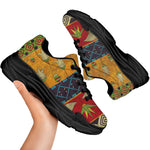 Egyptian Tribal Pattern Print Black Chunky Shoes