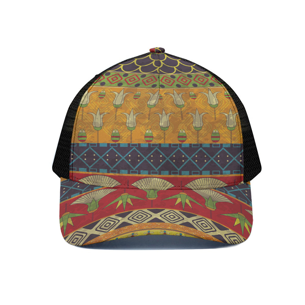 Egyptian Tribal Pattern Print Black Mesh Trucker Cap