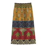 Egyptian Tribal Pattern Print Cotton Front Slit Maxi Skirt