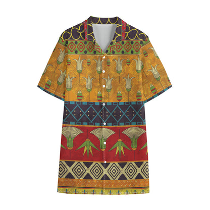 Egyptian Tribal Pattern Print Cotton Hawaiian Shirt