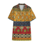Egyptian Tribal Pattern Print Cotton Hawaiian Shirt