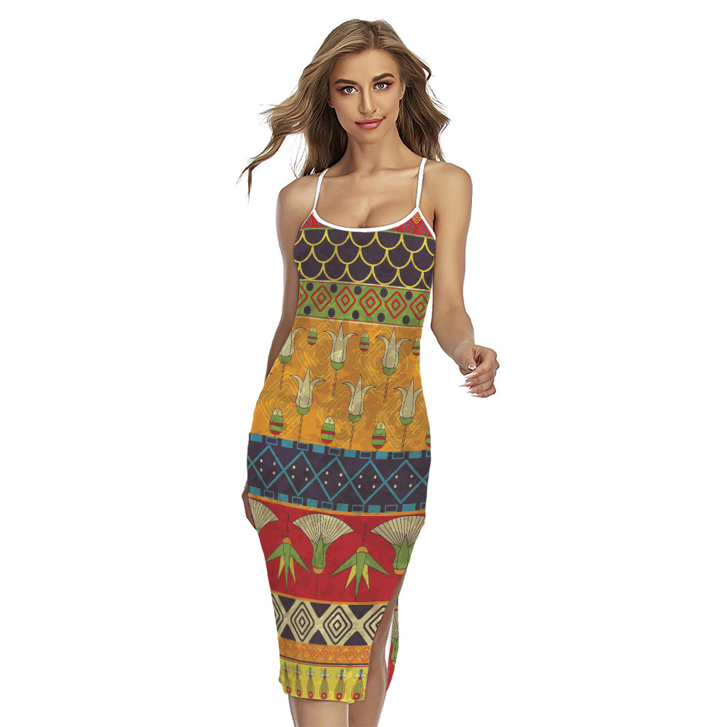 Egyptian Tribal Pattern Print Cross Back Cami Dress
